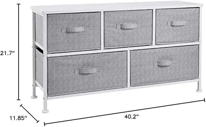 Amazon Basics Extra Wide Fabric 5-Drawer Storage Organizer Unit for Bedroom Closet, White