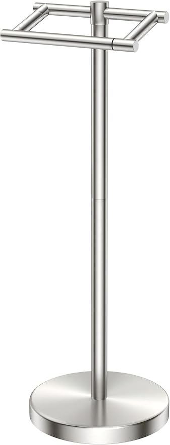 FORIOUS Toilet Paper Holder Wall Mount, Stainless Steel Rustproof Double Post Pivoting Tissue Roll Holder for Bathroom, Commercial Toilet Paper Dispenser Toilet Paper Holder Stand, Brushed Nickel