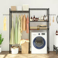 Washer and Dryer Storage Shelf - 3-Tier Metal Garment Rack with Hanging Rod & Net Basket Space Saving Laundry Organizer for Closet Bathroom Adjustable Height