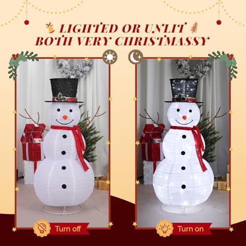 VINGLI Snowman Outdoor Christmas Decorations with 90 LED Lights, Lighted Snowman with Top Hat Holiday Ornaments Yard Decor for Home, Lawn and Front Yard-4 FT