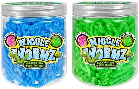 JA-RU Wiggle Wormz Glow in the Dark Squishy Sensory Worms Toy Jar 5357-2B