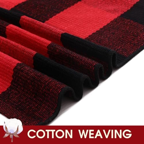 Christmas Red and Black Plaid Rug 8x10 ft, Extra Large Cotton Hand-Woven Buffalo Check Area Rug for Living Room, Bedroom, Patio, Christmas Holiday Farmhouse Decor, Washable Outdoor Indoor Carpet