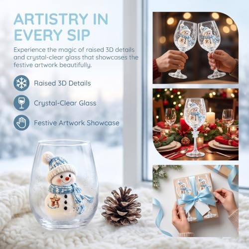 Christmas Wine Glass Collection Gift Box Set, Christmas Wine Glasses, Raised Holiday Goblet with Snowflake Decor, Festive Glassware, Wines & Cocktails, Holiday Party & Table Decor (B)