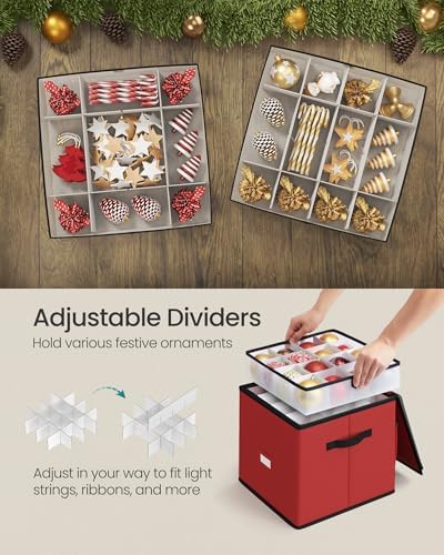 SONGMICS Christmas Ornament Storage Box, 4 Trays for 3-Inch 64 Slots