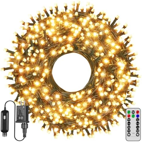 Ollny Christmas Tree Lights 400LED 132FT, Remote Plug-in Christmas Lights with Timer and 8 Modes, Waterproof Outdoor String Light for Thanksgiving Xmas House Indoor Outside Decorations(Warm White)