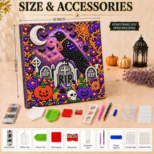 Diamond and Pearl Art Kits for Adults, Halloween Decorations, Framed Decor