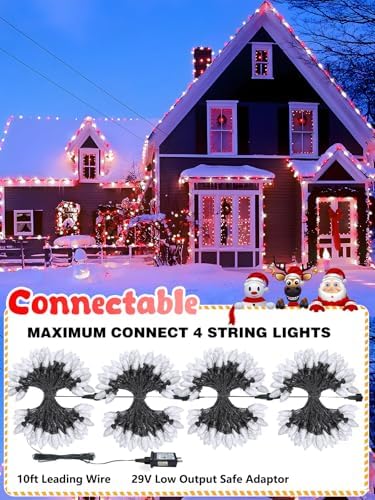 EXF 2 Pack Linkable C9 Christmas Lights Outdoor 66 FT 100 LED Red and White