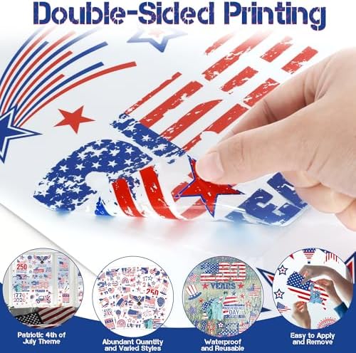 124 PCS 4th of July Window Clings, 9 Sheets 250th Anniversary Fourth of July Decorations, Red White Blue Independence Day Decor with USA Flags Eagles, Patriotic Window Clings for Home Parade