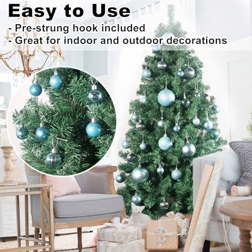 GameXcel Christmas Balls Ornaments for Xmas Tree - Shatterproof Christmas Tree Decorations Small Hanging Ball Sky Blue 1.6 inch x 36 Pack