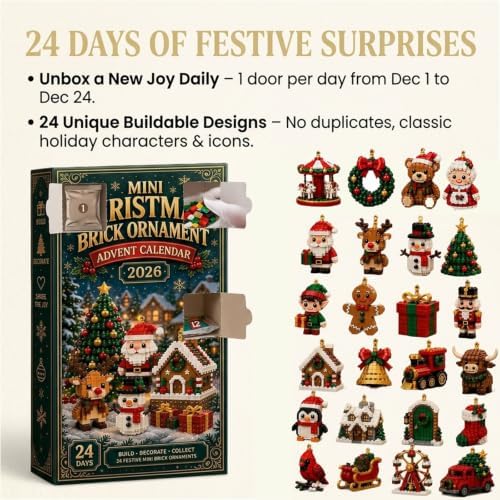Mini Christmas Ornament Advent Calendar: 24 DIY Brick Decorations (A-1PC)