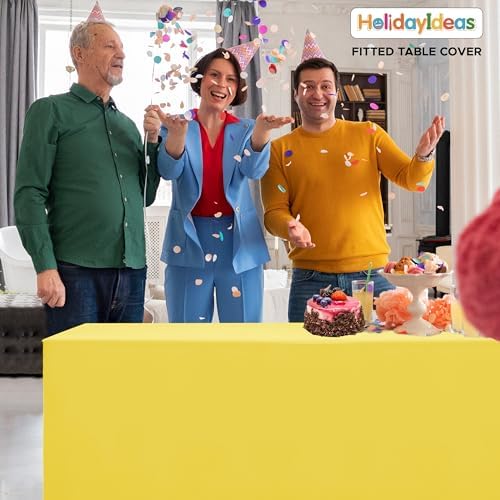 HolidayIdeas 4-Pack 4ft Open Back Fitted Tablecloths for Craft Shows Yellow