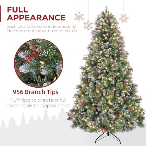 Hykolity 6 ft Prelit Christmas Tree with Pine Needle and Red Berries