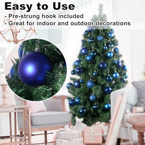 Royal Blue 4.0" Large Christmas Balls - Christmas Tree Decoration Ornaments Shatterproof Hanging Balls for Birthday Halloween Holiday Wedding Decorations Set of 4pcs