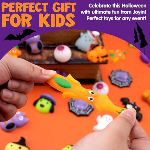 JOYIN 100 Pcs Halloween Mochi Squishy Toys for Kids Gift, Halloween Kawaii Sensory Stress Relief Toys for Halloween Party Favors Decor, Trick or Treats Classroom Prizes Goodie Bag Fillers