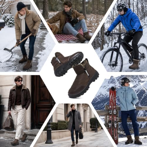 Hanani Mens Winter Snow Boots Fur Lined Warm Ankle Boots Zipper Closure Waterproof Outdoor Boots Men's Lightweight Comfortable Shoes
