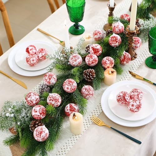 Outus 16pcs Red Toile De Jouy Santa Snowman Christmas Ball Tree Ornaments