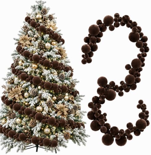 2 Pcs 6 ft Brown Velvet Christmas Ball Ornament Garland