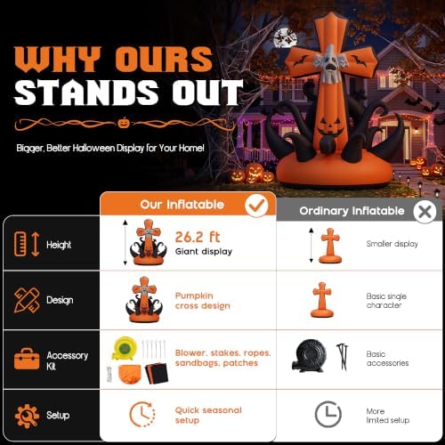 Albott 26.2 FT Commercial Halloween Inflatable Pumpkin Cross, 420D Oxford