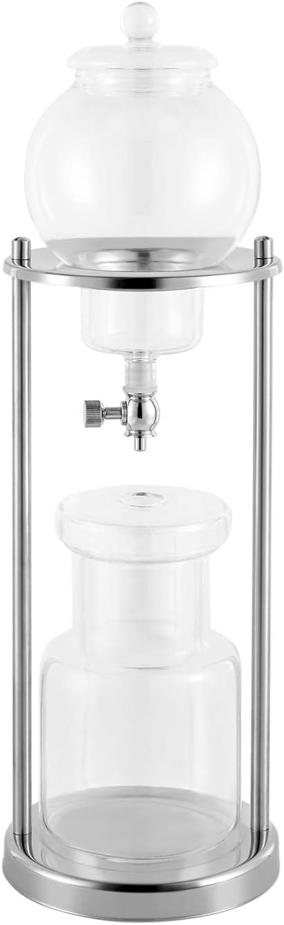 Cold Brew Coffee Maker, 600ml/20.3Oz Iced Coffee Maker Machine Slow Drip Tower, Stainless Steel Ice Dripper Coffee Maker Machine with Measuring Spoon, 6-8 Cups, for Home, Office, Cafes (Silver)