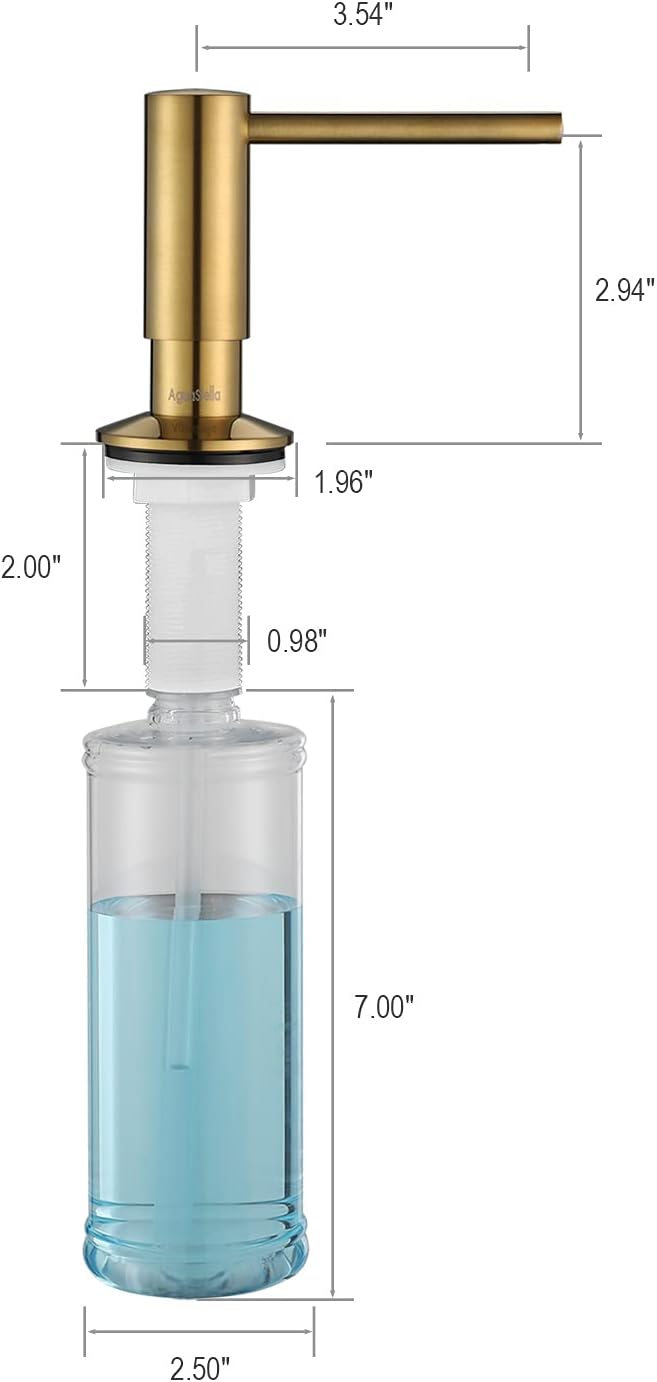 AguaStella ASF026BG Built in Soap Dispenser Brushed Gold Brightly for Kitchen Sink with Soap Bottle Countertop Pump