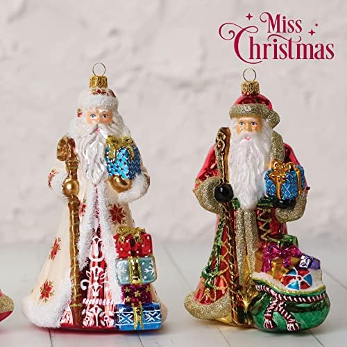 Miss Christmas 2026 Collection Santa Claus Blown Glass Christmas Tree Ornament (Classic Santa with Gift Bag)