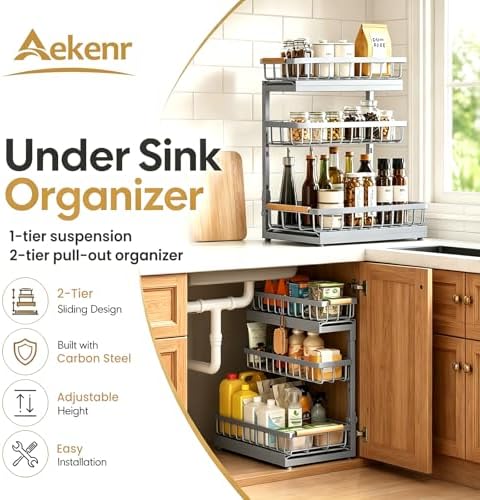 Under Sink Organizer for Kitchen and Bathroom Cabinet Pull Out storage