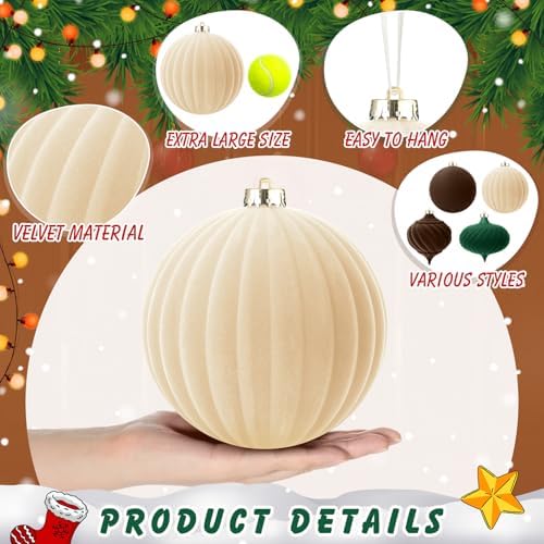 Civaner 4 Pcs Large Velvet Christmas Ball, 6 Inch, Mixed Color