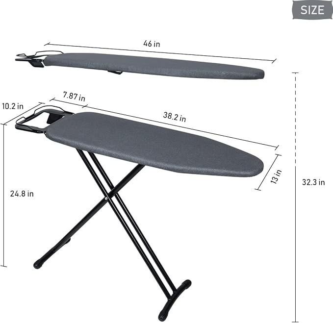 Duwee 13"x38" Ironing Board with Heat Resistant Cover and Thicken Felt Pad | Folding Adjustable Height Large Ironing Board Full Size,Heavy Sturdy Legs,Black