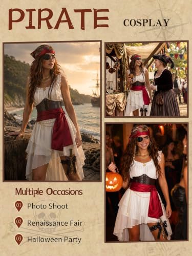 Women's Pirate Costume 10 Pcs Renaissance Halloween Ren Faire LARP Outfit