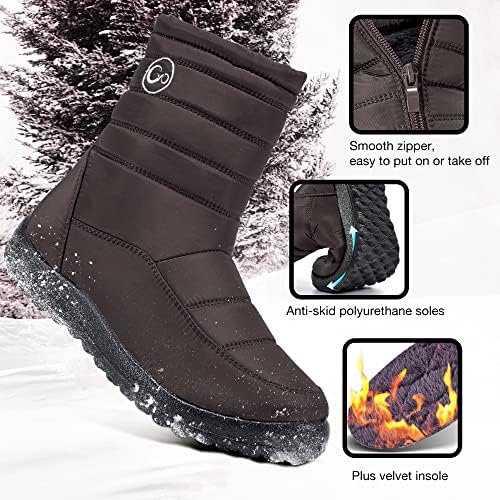 Alicegana Womens Winter Snow Boots for Women Waterproof Warm Fur Lining Mid Calf Boots with Zipper Comfortable Outdoor Shoes
