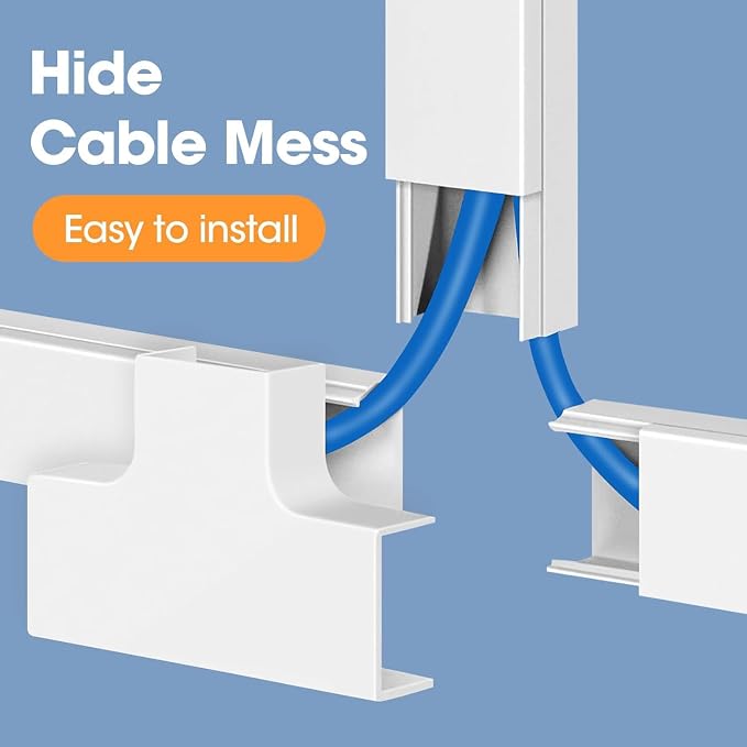 YesBes 116in Cord Hider Kit, Cord Covers for Wires on Wall, Paintable Cable Raceway, Cord Hider for Wall Mount tv, tv Cable Hider Wall kit, Wire Covers for Cords, W0.96in X H0.57in, White
