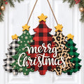 Christmas Decorations Plaid Leopard Christmas Tree Wooden Hanging Sign