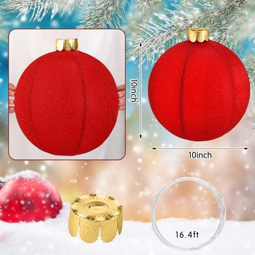 Jetec 6 Pcs 10 Inch Christmas Ball Ornaments, Red Silver Cap Inflatable