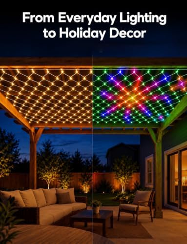 Christmas Net Lights Outdoor 10 x 10 ft, DIY 225 RGB LEDs, App & Remote Control, Music Sync Timer for Patio, Pergolas, Wedding Christmas Trees, Bushes, Garden, Outdoor Decoration