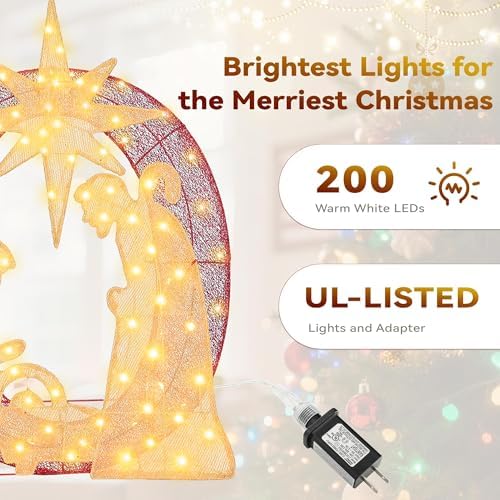 Christmas Lighted Joy Sign Decoration with Timer&Remote Control(Red/Gold)