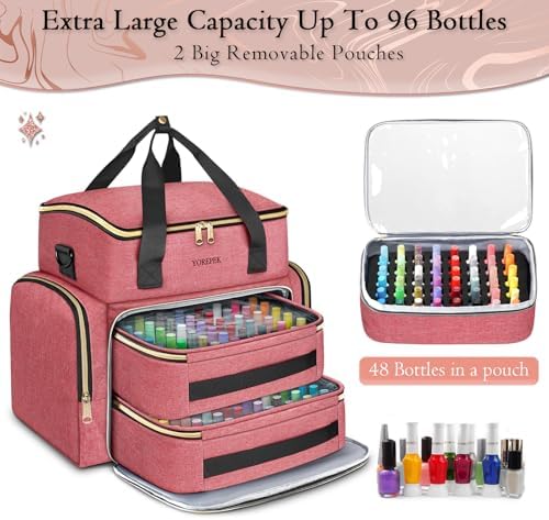 YOREPEK XL Nail Polish Organizer Case for 96 to 100+ Bottles, Pink