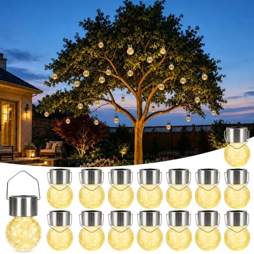 GIGALUMI Solar Lights Outdoor Hanging Lantern Garden Decor for Outside 16Pc