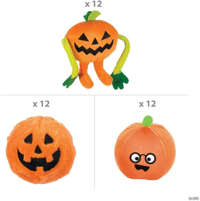 Fun Express Jack-O'-Lantern Halloween Toys, Halloween Plush Bulk 36 Pieces