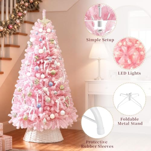 Yaheetech 6ft Pre-lit Christmas Tree with 300 Warm White Lights, Pink