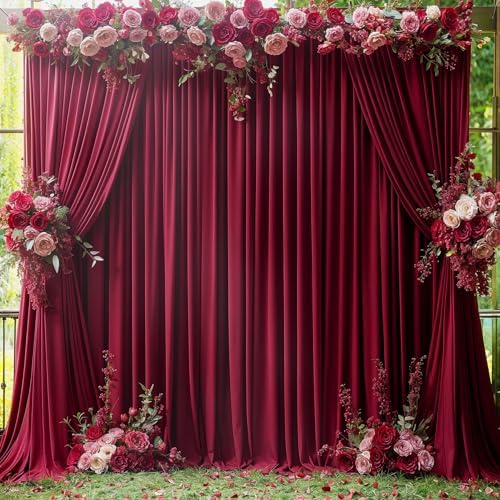 10x10 Burgundy Backdrop Curtain for Parties Wedding Wrinkle Free Maroon Photo Curtains Backdrop Drapes Fabric Decoration for Birthday Engagement Ceremony 5ft x 10ft,2 Panels