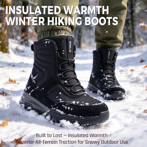 Winter Boots for Men, Fleece Lined Snow Hiking Boots, Wide Toe Box