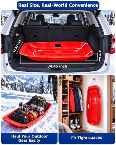 35" Snow Sled for Teens & Adults, Heavy Duty Fast Sliding Toboggan