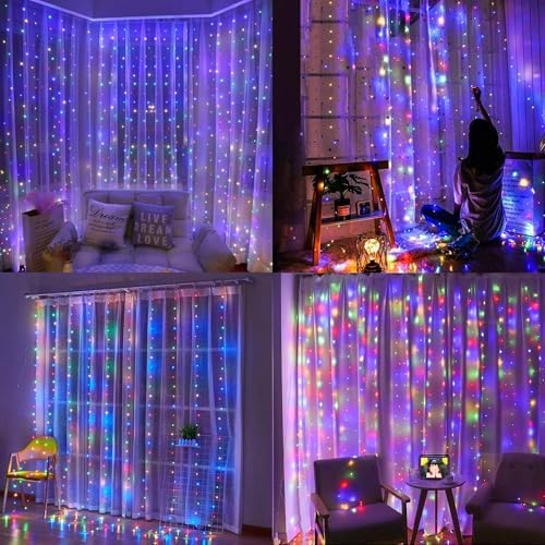 Dazzle Bright 300 LED Curtain String Lights, Christmas Fairy Lights for Bedroom with 8 Lighting Modes, Connectable Waterproof Window Lights Party Wedding Garden Wall Decor, Multi-Colored