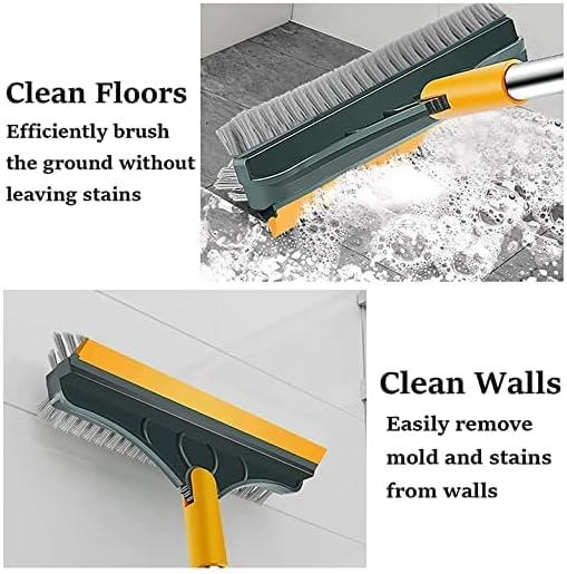 Bathroom Cleaning Brush with Wiper,Tiles Cleaning Brush Bathroom Brush with Long Handle Tile Cleaner Brush Bathroom Floor Cleaning Brush Floor Cleaner Brush Floor Scrub Brush (3 in 1 Brush)