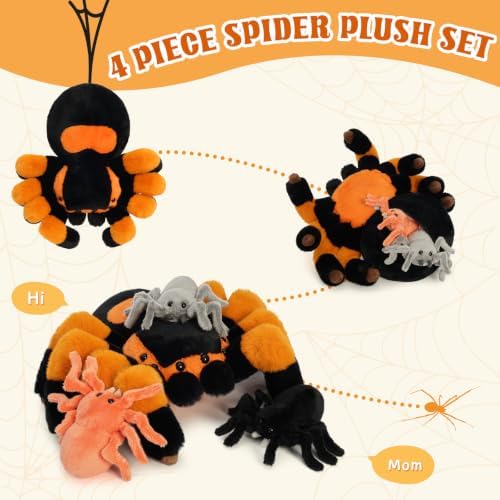 MorisMos Spider Stuffed Animal with 3 Baby Spiders Halloween Plush