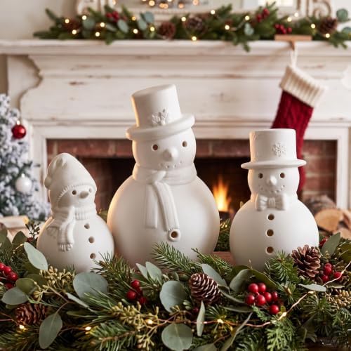 Arrowbash 3 Pcs Terracotta Snowman Figurines Rustic Christmas Decorations