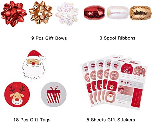 WRAPAHOLIC Christmas Wrapping Paper Set - Rose Gold Santa and Reindeer with Metallic Foil Shine Wrapping Paper Bundle with Gift Bow & Ribbon & Tag & Sticker