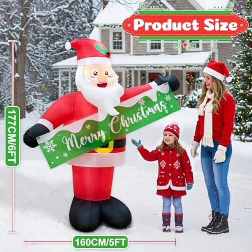 OurWarm 6 FT Christmas Inflatable Outdoor Decoration, Inflatable Santa Claus Decor with Detachable Banner, Christmas Blow Up Yard Decorations for Outdoor Indoor Garden Yard Lawn Xmas Decorations
