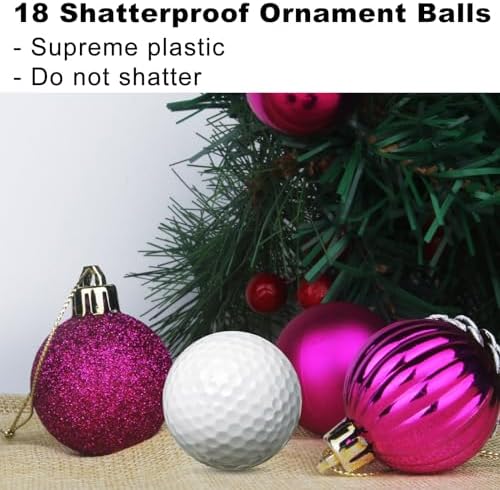 Fuchsia 1.6" Small Christmas Balls Christmas Tree Decoration Ornaments Shatterproof Hanging Balls for Birthday Halloween Holiday Wedding Decorations Set of 18pcs