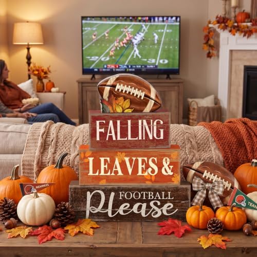 Moucuny 4 Pcs Fall Football Table Decor Farmhouse Tiered Tray Sign Set